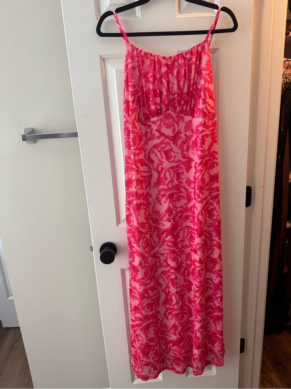Pink Floral Print Maxi Dress with Spaghetti Straps